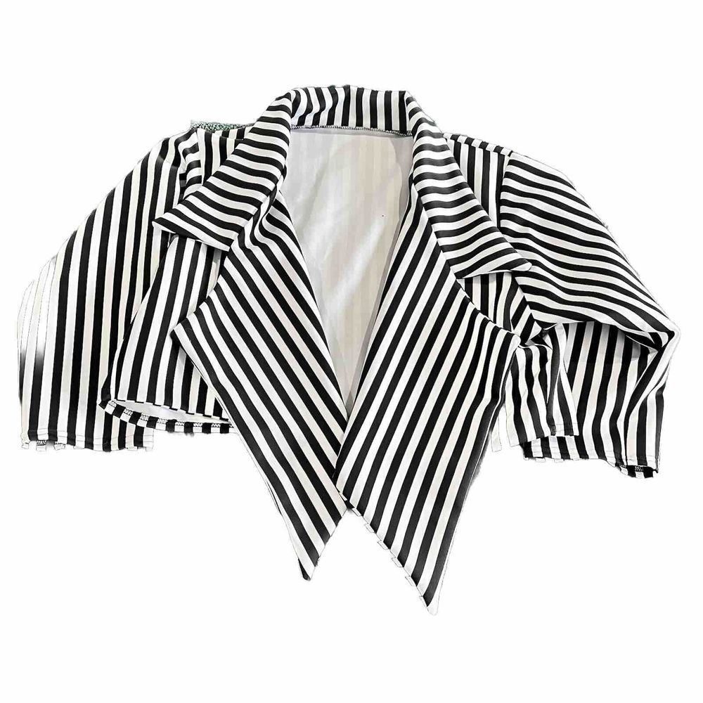 Blazer Womens Large  Black white Crop Striped Fitted Stretch Casual